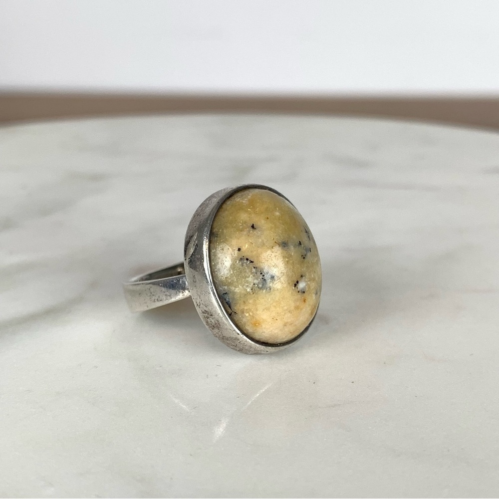 Sterling Silver Ring Jasper Stone Vintage Stamped Ster Artist Logo Size 4.75